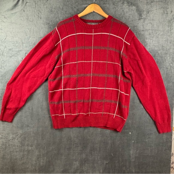 Oscar de la Renta Men’s Red and Gray Plaid Crewneck Sweater Sz XL - Picture 1 of 6